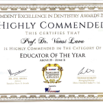 Educator of the Year >35 years- Highly Commended certificate