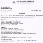 Secretary,Center for Women’s Advancement (SRCWA), Sri Ramachandra Institute of Higher Education and Research.