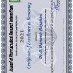 Certificate of excellence in Reviewing by Journal of Pharmaceutical Research International 