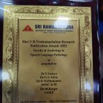 VR Venakatachalam research publication award for research publication in journal with highest impact factor for the year 2021