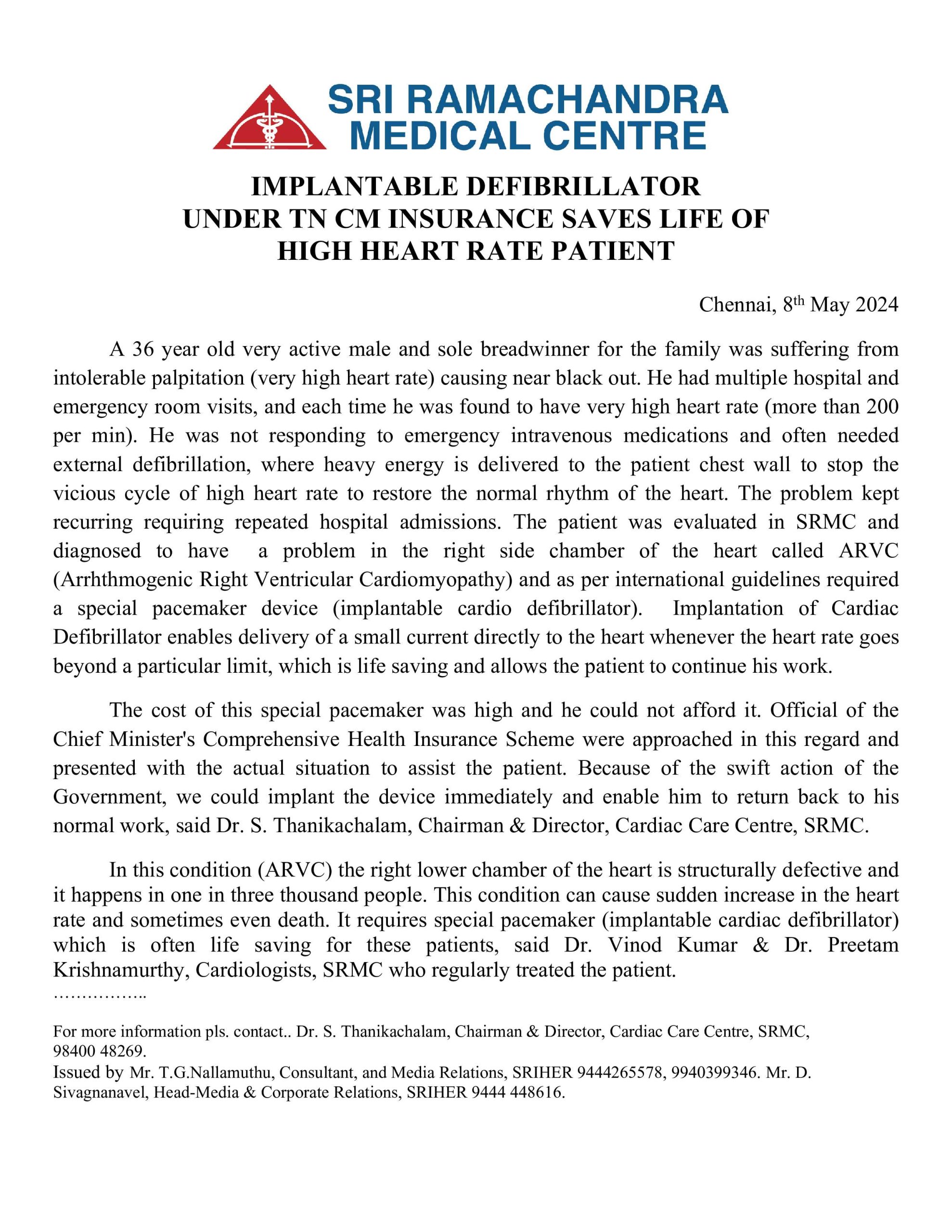 IMPLANTABLE DEFIBRILLATOR UNDER TN CM INSURANCE SAVES LIFE OF HIGH HEART RATE PATIENT