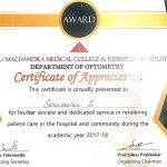 Certificate of Appreciation for Patient care during Internship 