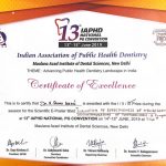 Won 3rd best scientific research e-poster at the National level PG Convention conducted by the Indian Association of Public Health Dentistry