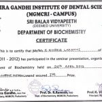 First Prize in seminar presentation organized by the Department of Biochemistry, MGMCRI.