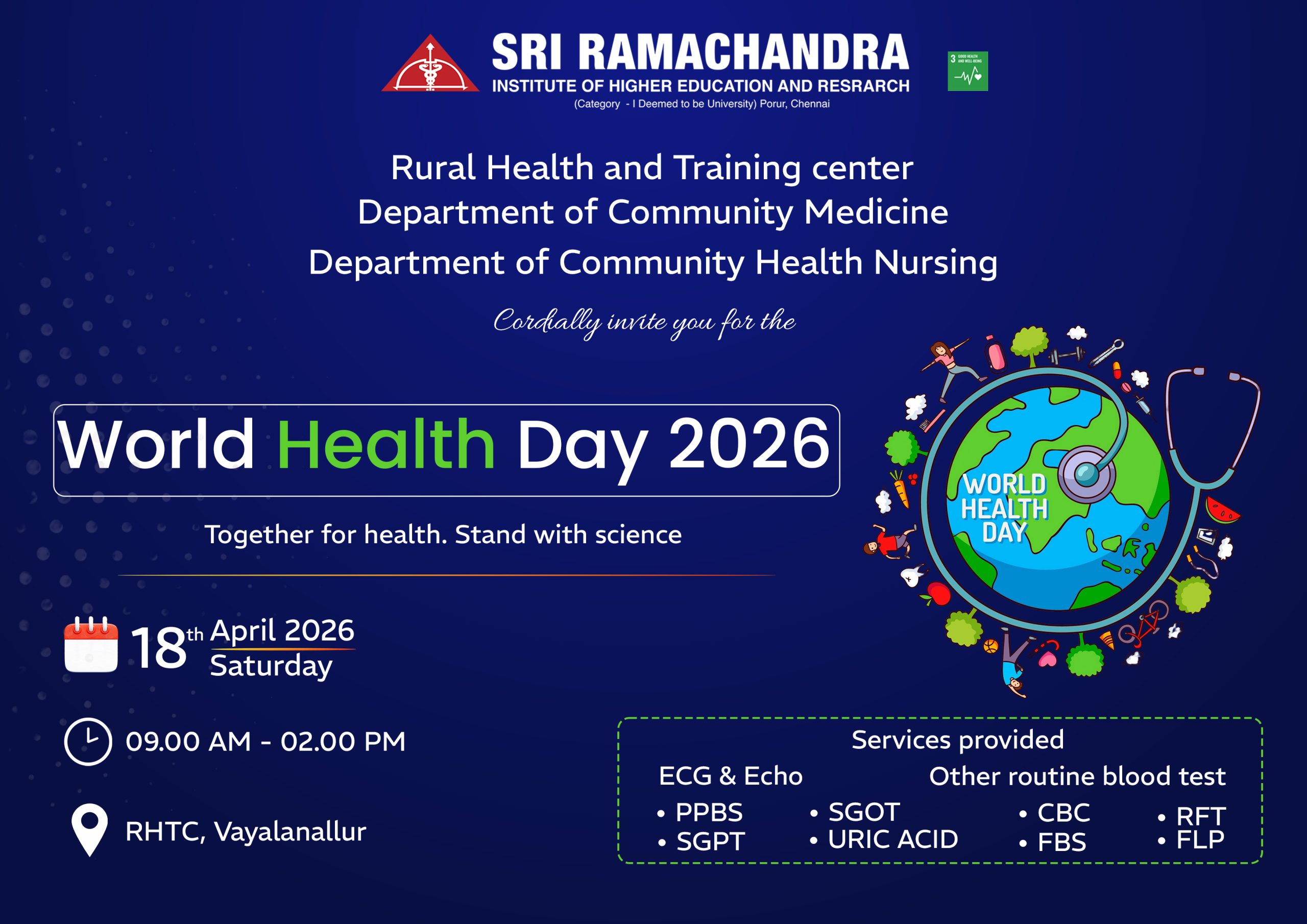 The Department of Community Medicine and the Department of Community Health Nursing celebrated World Health Day at RHTC Vayalanallur