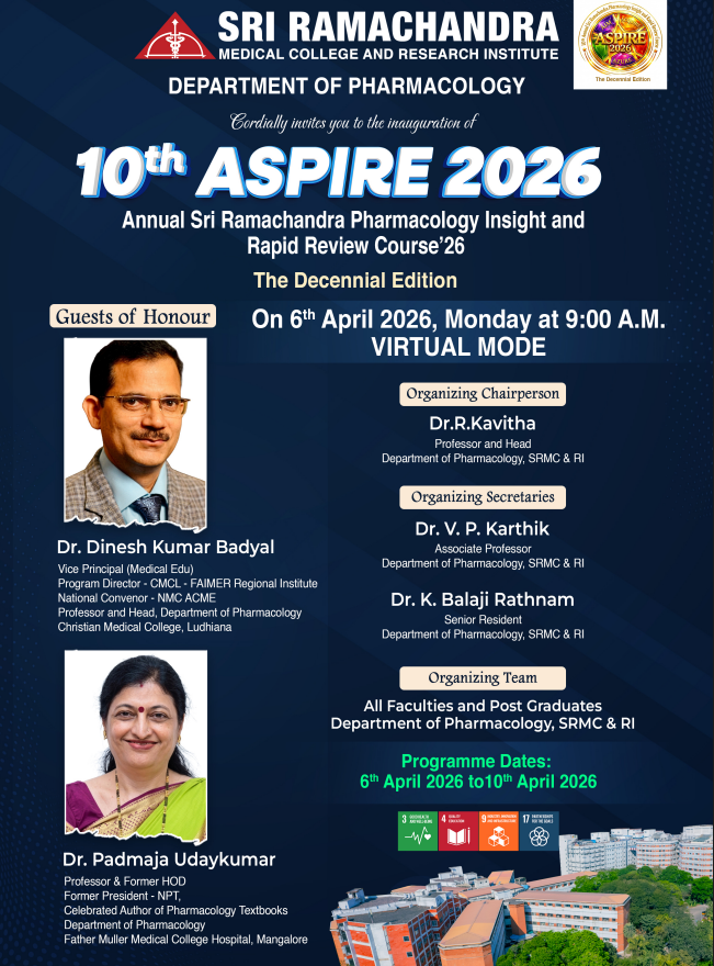 Sri Ramachandra Pharmacology Insight and Rapid Review Course – 10th ASPIRE 2026