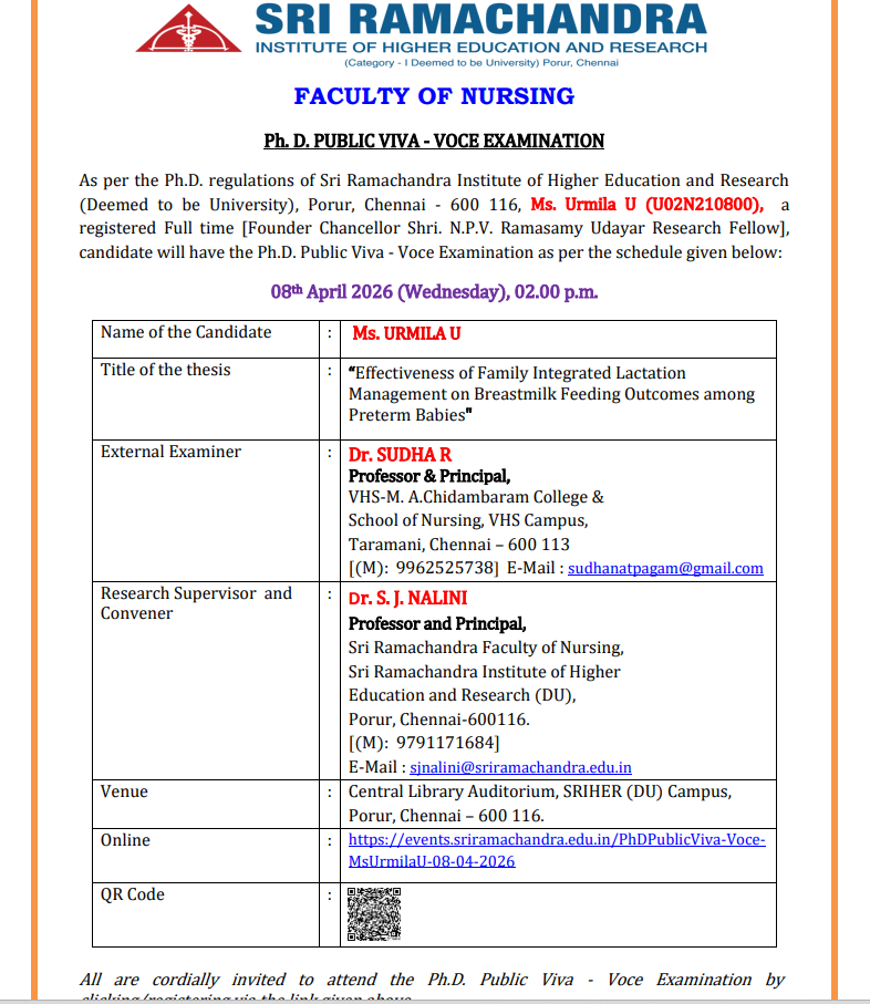Ph.D. Public Viva – Voce Examination – Faculty Of Nursing