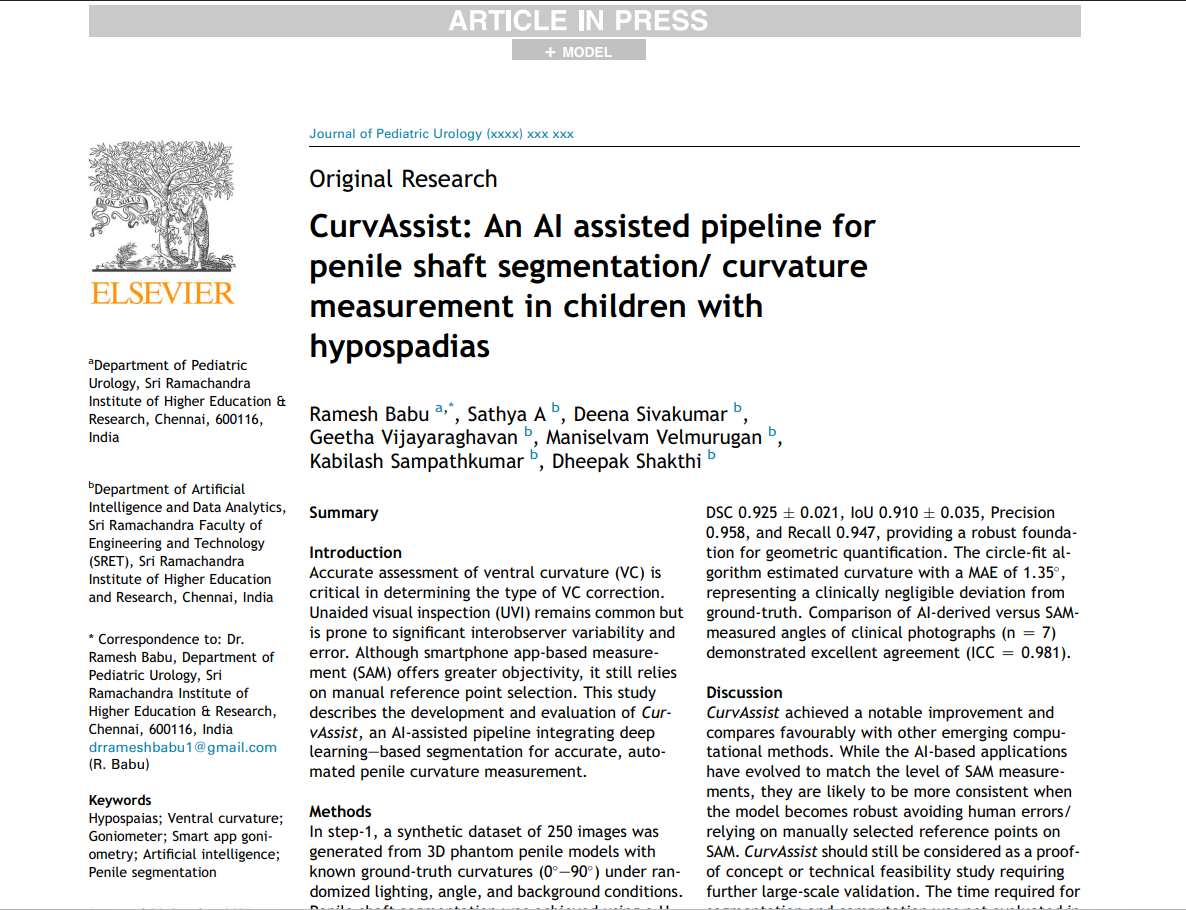 An AI assisted pipeline for penile shaft segmentation/curvature measurement in children with hypospadias – SRIHER